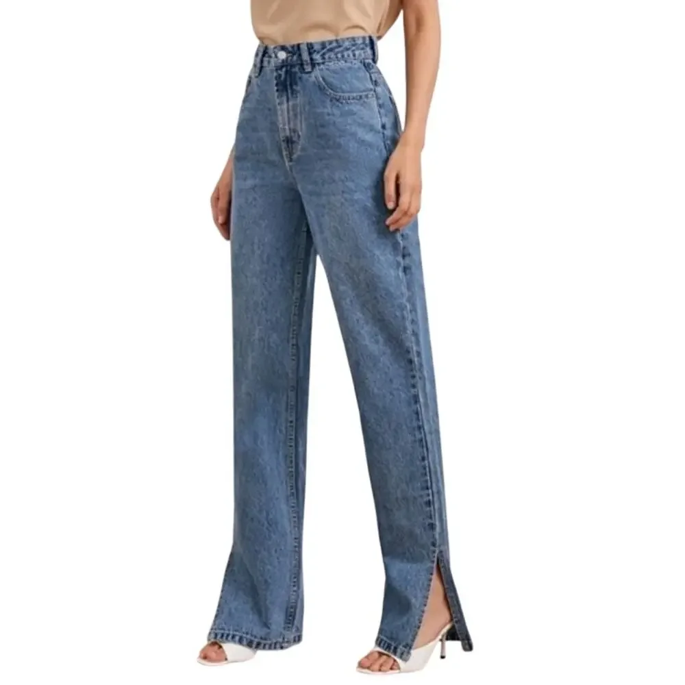 Womens High Rise Straight Leg Side Slit Jeans Sz 10 Edgy Trendy Modern City NWT